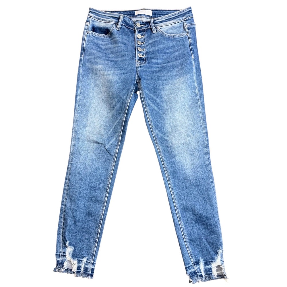 VERVET Women Blue Button Fly High Rise DistressedHem Skinny Jeans‎ Size 28